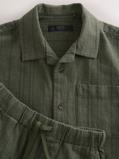 Dsiney Kidz - Khaki Green Short Sleeve Textured Shirt and Shorts Set (3-16yrs) image 8