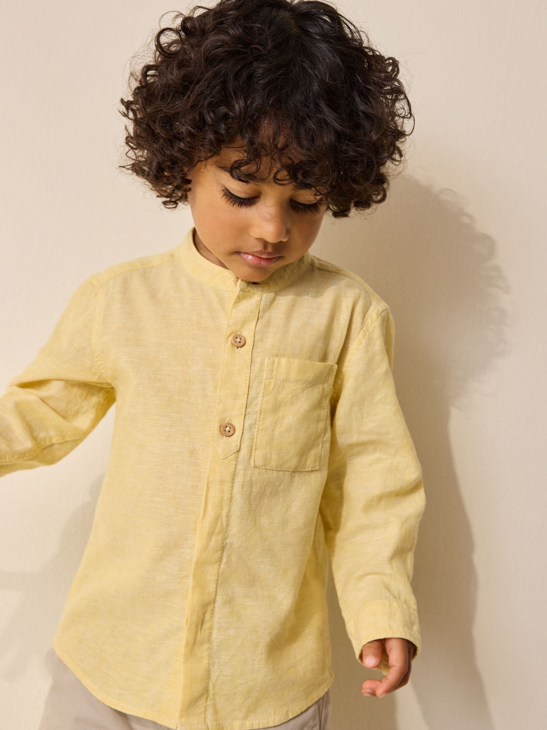 Dsiney Kidz - Yellow Grandad Collar Linen Mix Shirt (3mths-7yrs) image 1
