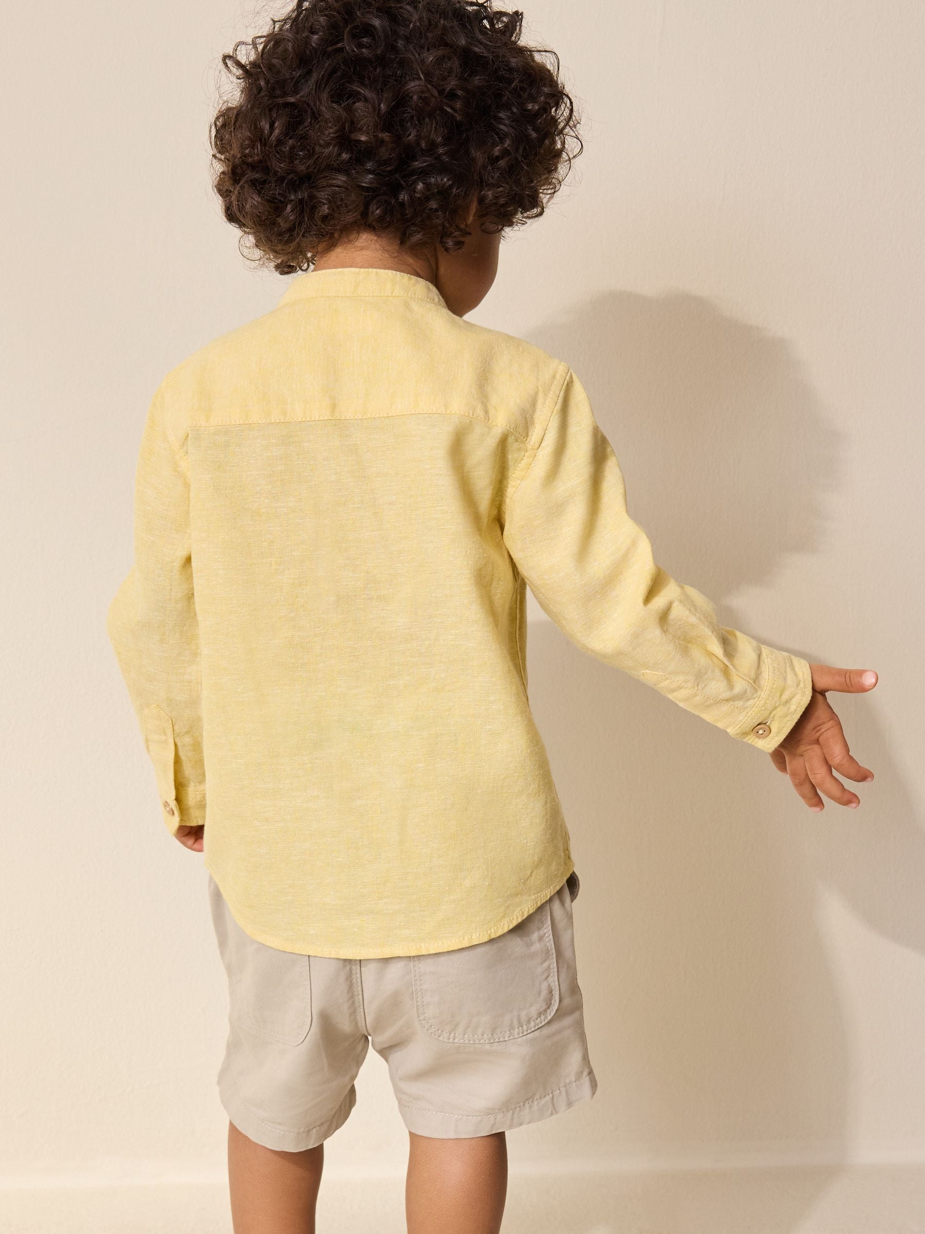 Dsiney Kidz - Yellow Grandad Collar Linen Mix Shirt (3mths-7yrs) image 3