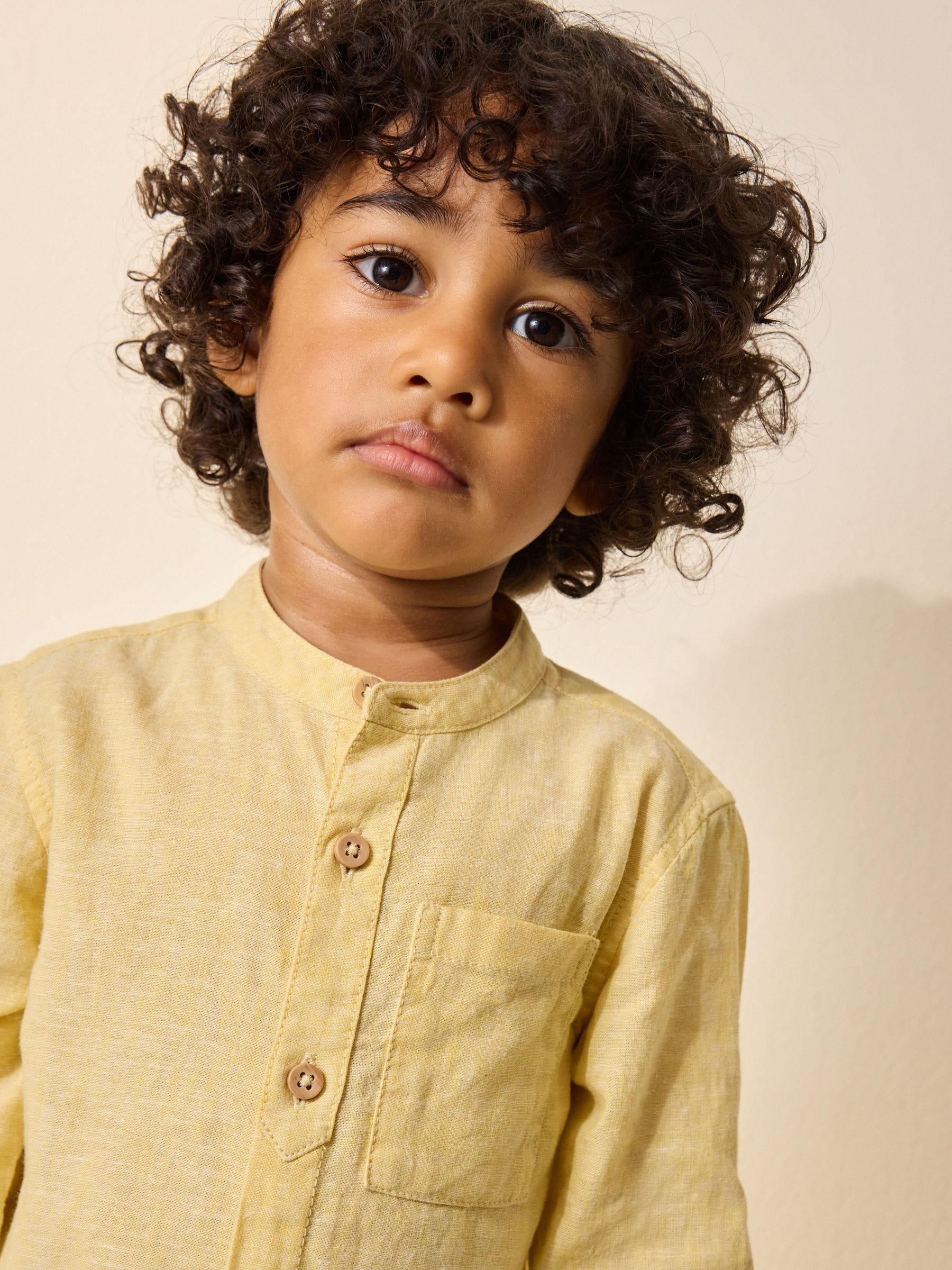 Dsiney Kidz - Yellow Grandad Collar Linen Mix Shirt (3mths-7yrs) image 4