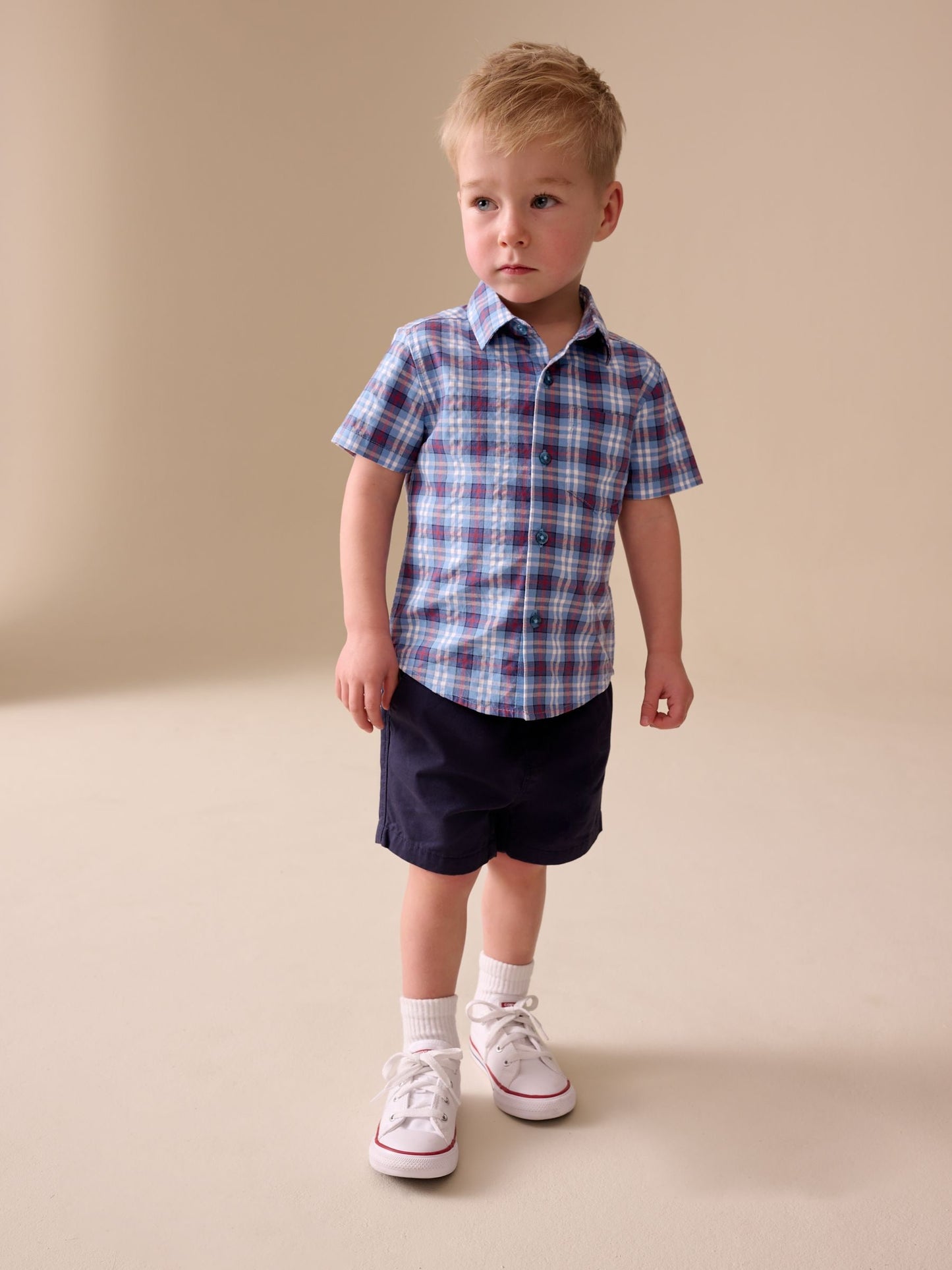 Dsiney Kidz - Blue/Navy Short Sleeve Check Seersucker Shirt (6mths-7yrs) image 2