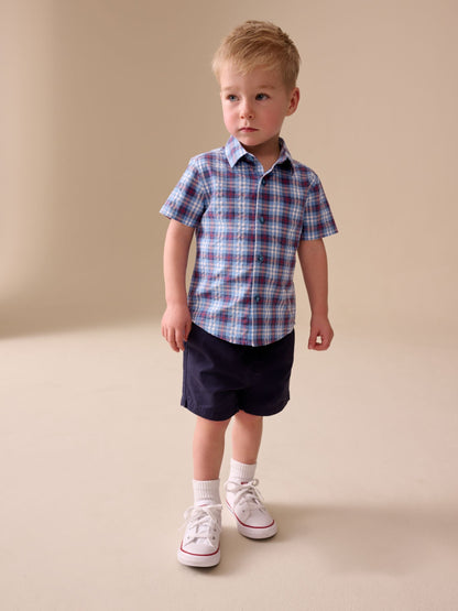 Dsiney Kidz - Blue/Navy Short Sleeve Check Seersucker Shirt (6mths-7yrs) image 2