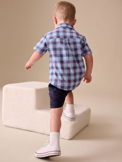 Dsiney Kidz - Blue/Navy Short Sleeve Check Seersucker Shirt (6mths-7yrs) image 3