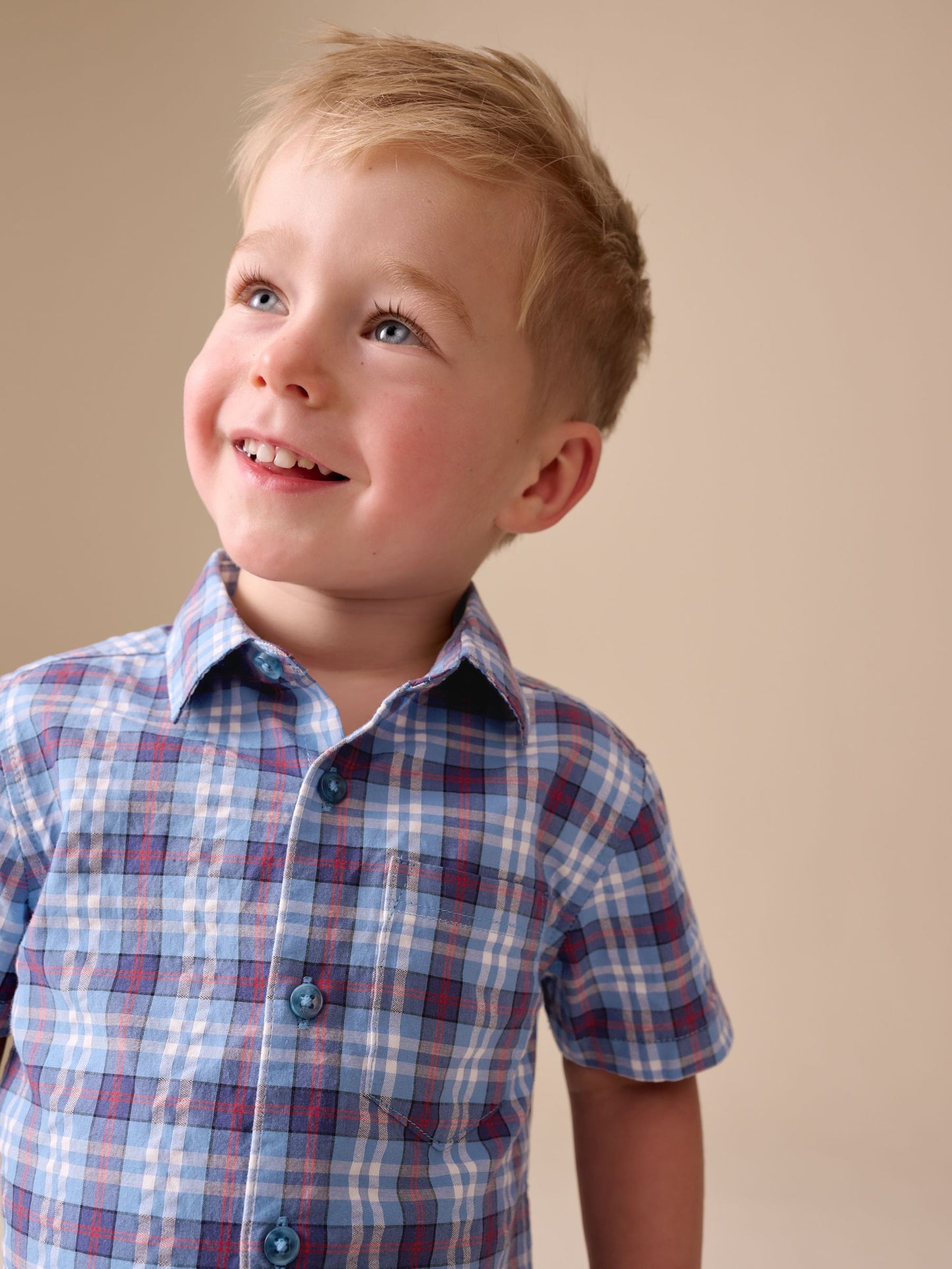 Dsiney Kidz - Blue/Navy Short Sleeve Check Seersucker Shirt (6mths-7yrs) image 4