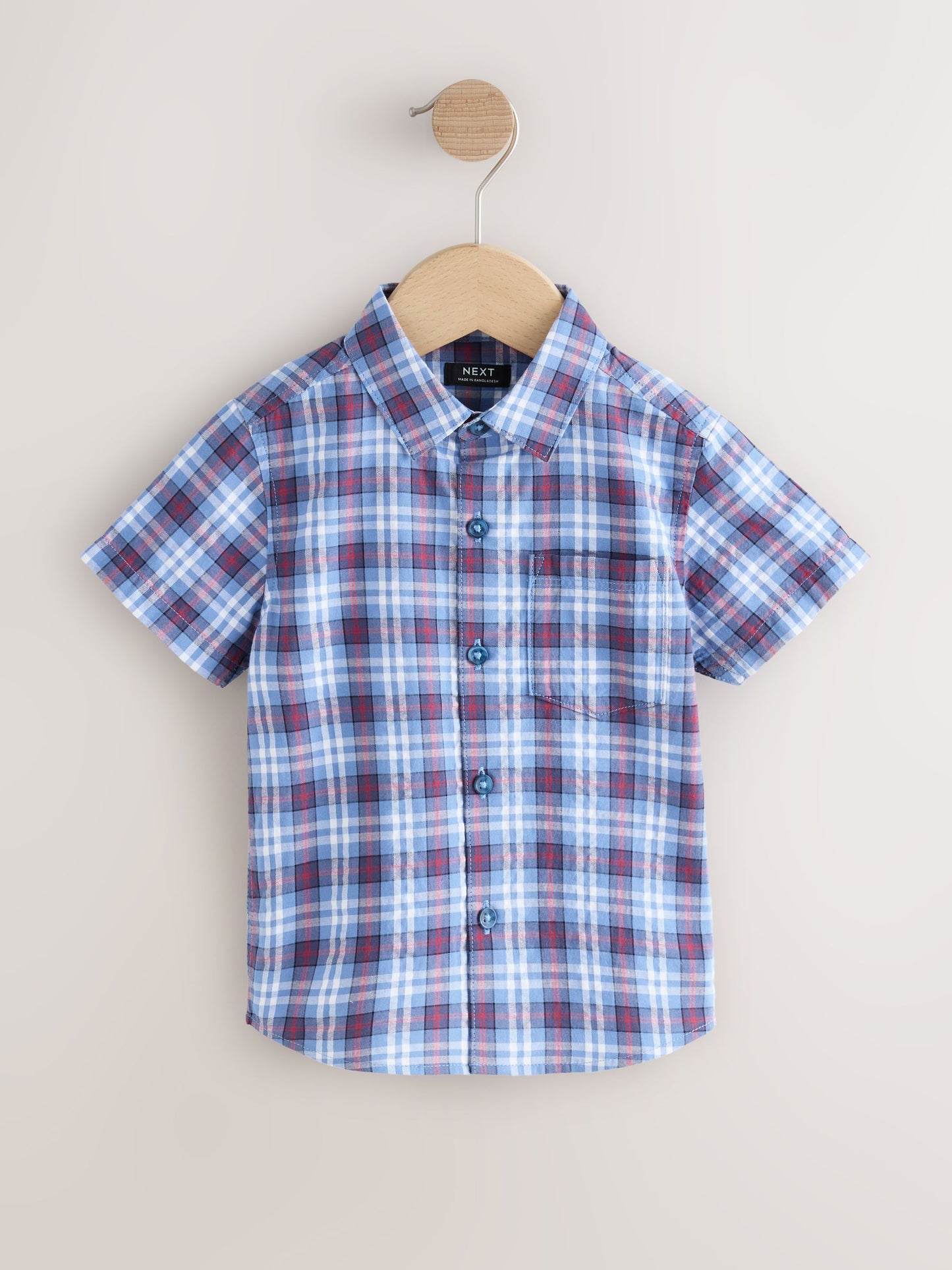 Dsiney Kidz - Blue/Navy Short Sleeve Check Seersucker Shirt (6mths-7yrs) image 5