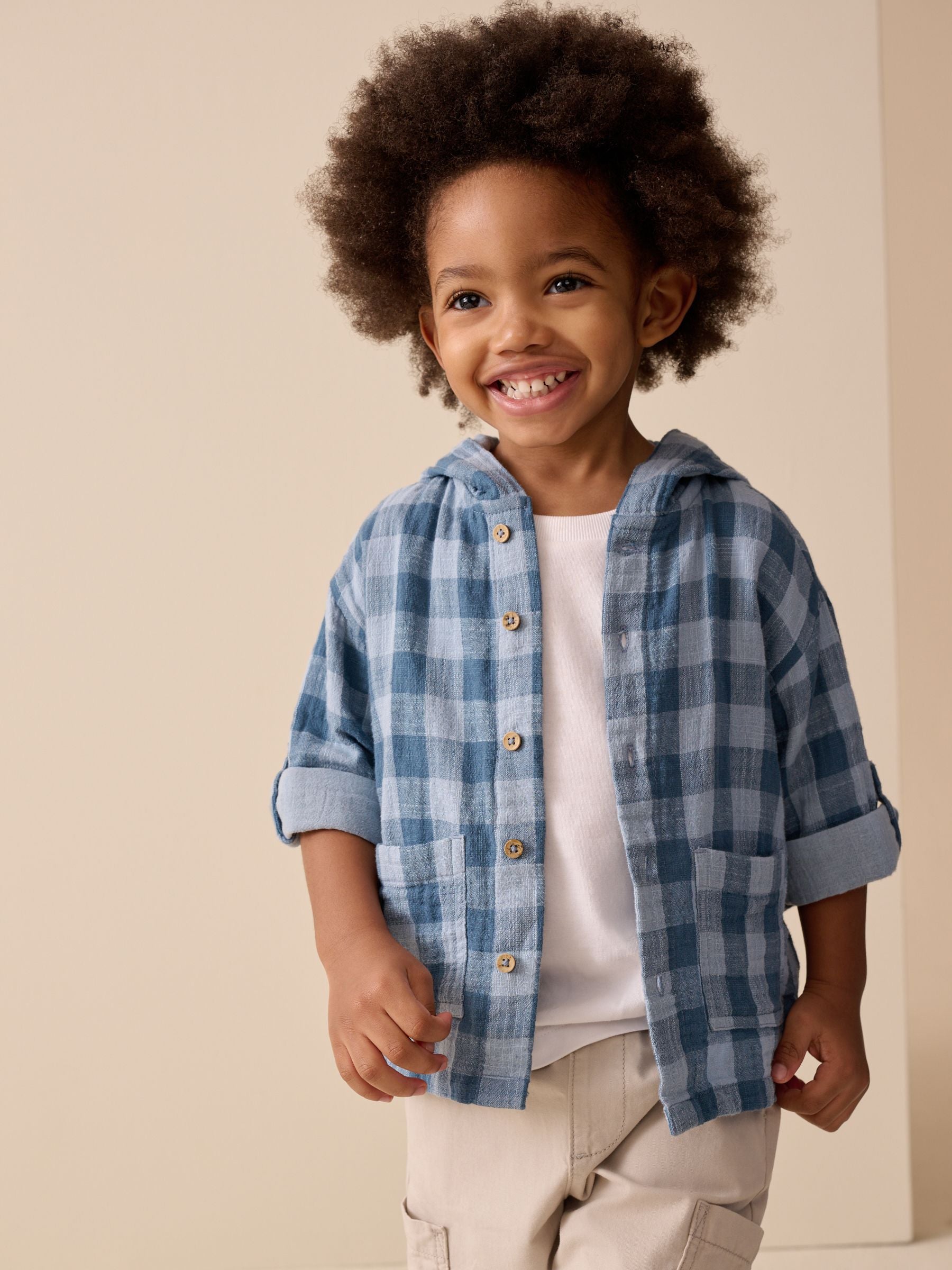 Dsiney Kidz - Blue Long Sleeve Check Hooded Shirt (3mths-7yrs) image 2