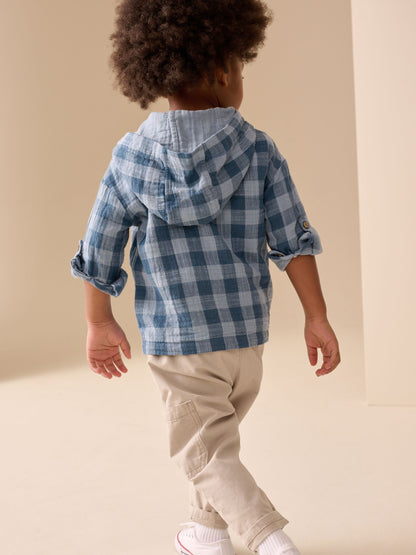 Dsiney Kidz - Blue Long Sleeve Check Hooded Shirt (3mths-7yrs) image 3