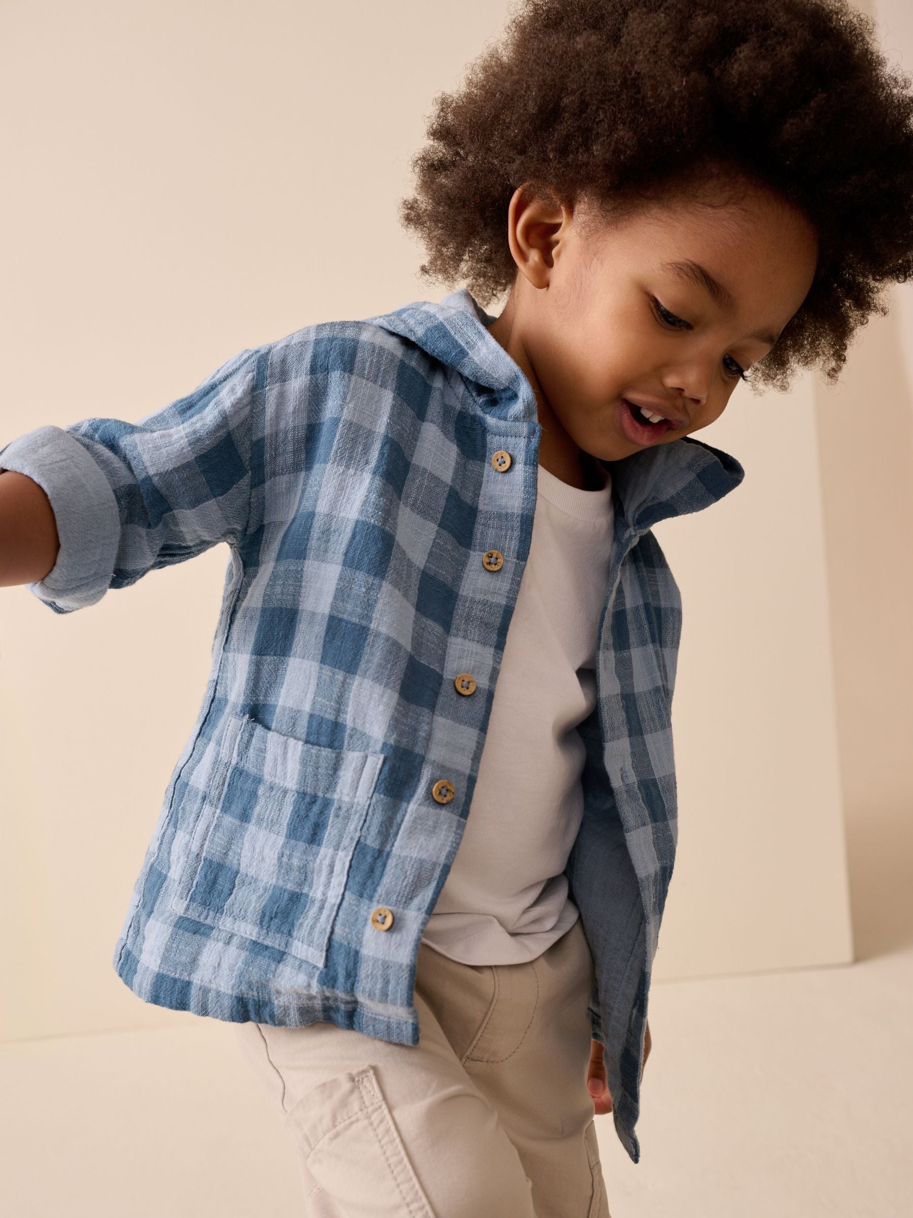 Dsiney Kidz - Blue Long Sleeve Check Hooded Shirt (3mths-7yrs) image 5