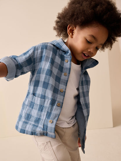 Dsiney Kidz - Blue Long Sleeve Check Hooded Shirt (3mths-7yrs) image 5