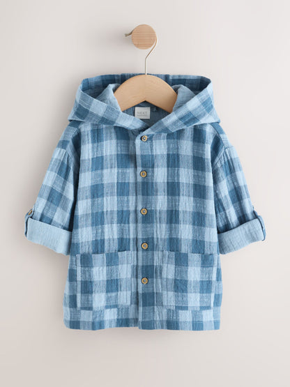 Dsiney Kidz - Blue Long Sleeve Check Hooded Shirt (3mths-7yrs) image 6
