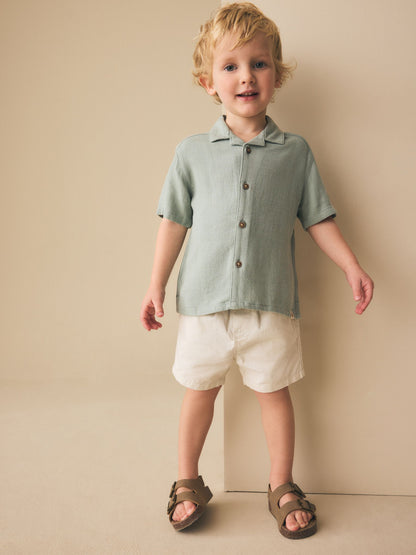 Dsiney Kidz - Sage Green Short Sleeves Linen Blend Revere Collar Shirt (3mths-7yrs) image 2