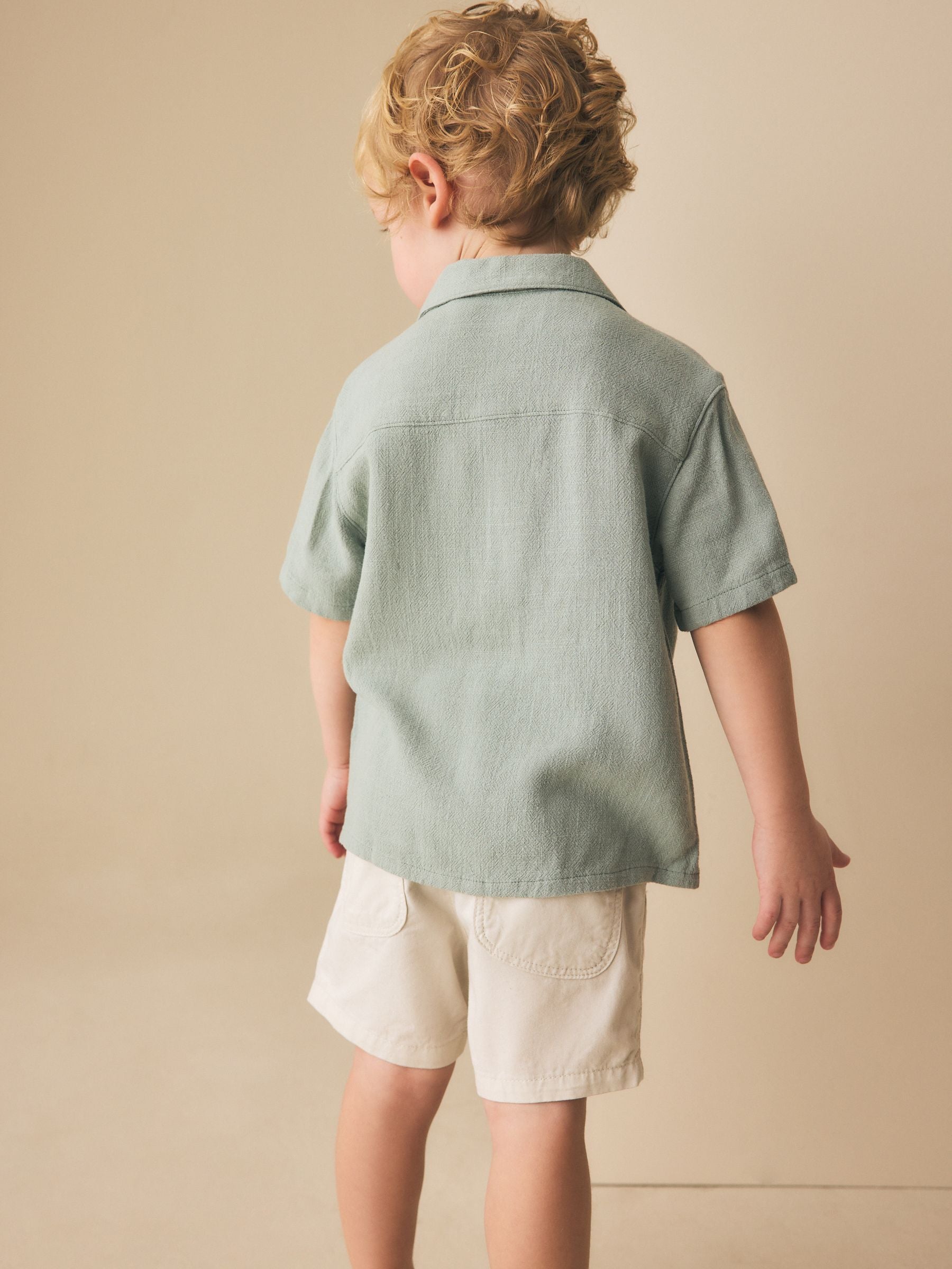 Dsiney Kidz - Sage Green Short Sleeves Linen Blend Revere Collar Shirt (3mths-7yrs) image 3