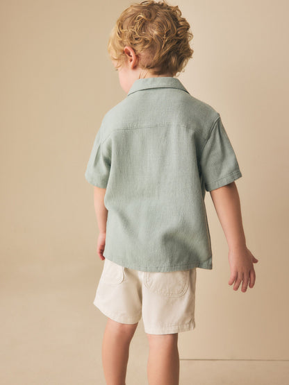 Dsiney Kidz - Sage Green Short Sleeves Linen Blend Revere Collar Shirt (3mths-7yrs) image 3