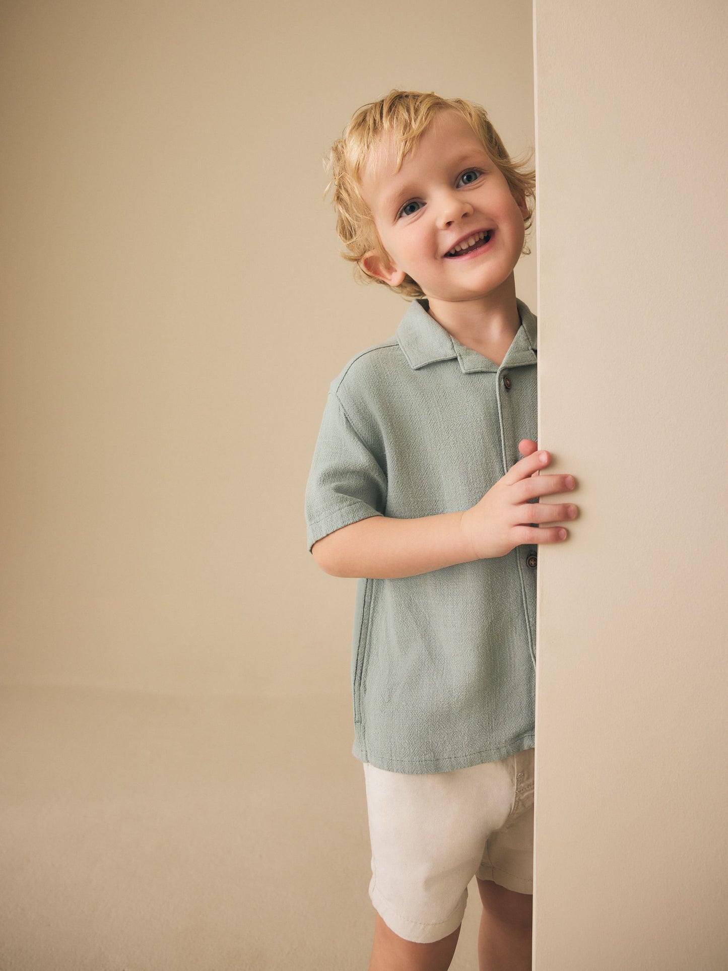 Dsiney Kidz - Sage Green Short Sleeves Linen Blend Revere Collar Shirt (3mths-7yrs) image 4