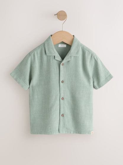 Dsiney Kidz - Sage Green Short Sleeves Linen Blend Revere Collar Shirt (3mths-7yrs) image 6