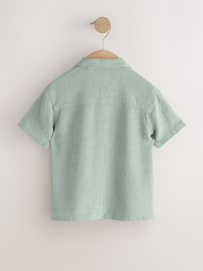 Dsiney Kidz - Sage Green Short Sleeves Linen Blend Revere Collar Shirt (3mths-7yrs) image 7