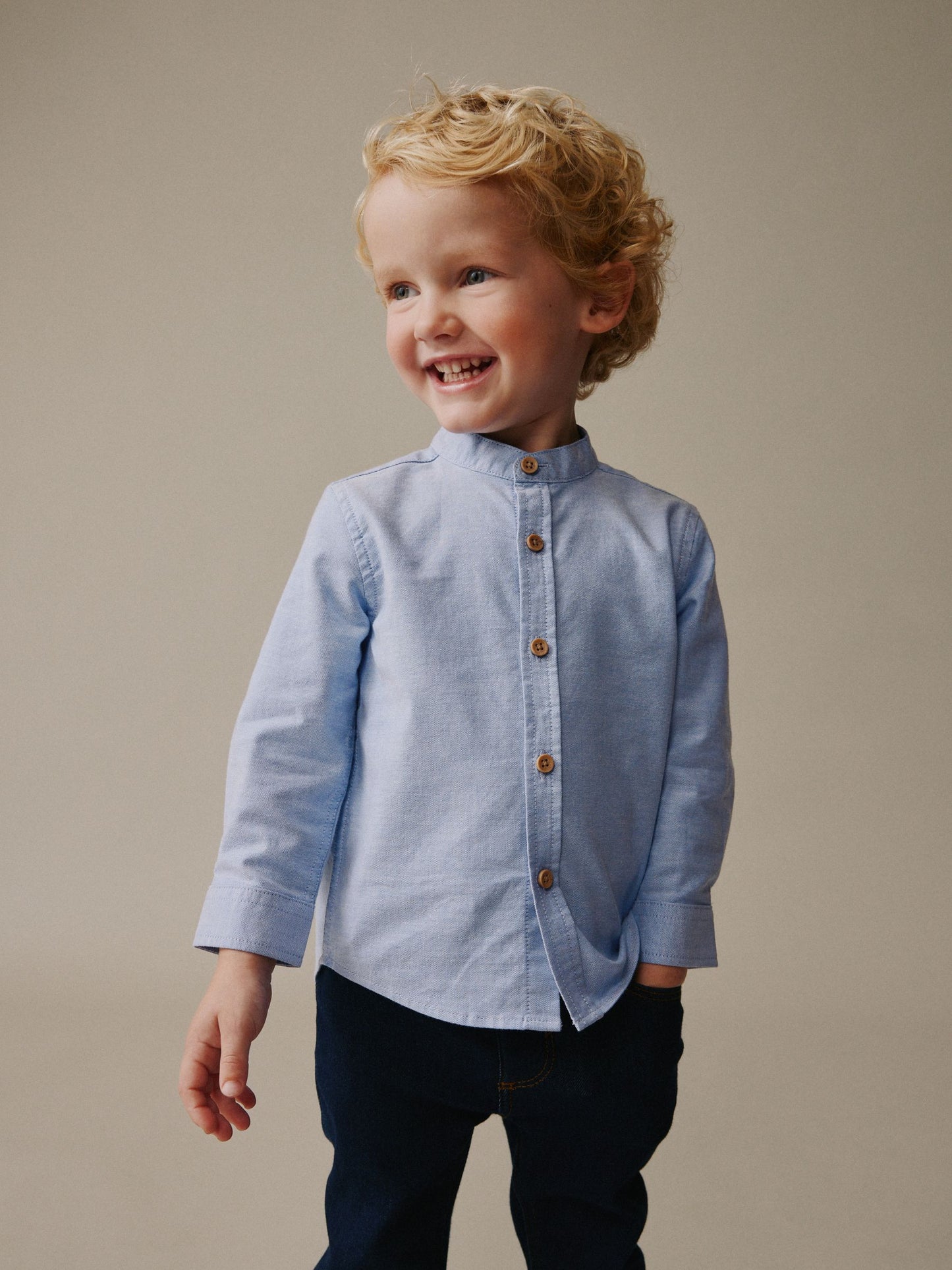 Dsiney Kidz - Blue Long Sleeve Grandad Collar Oxford Shirt (3mths-7yrs) image 1