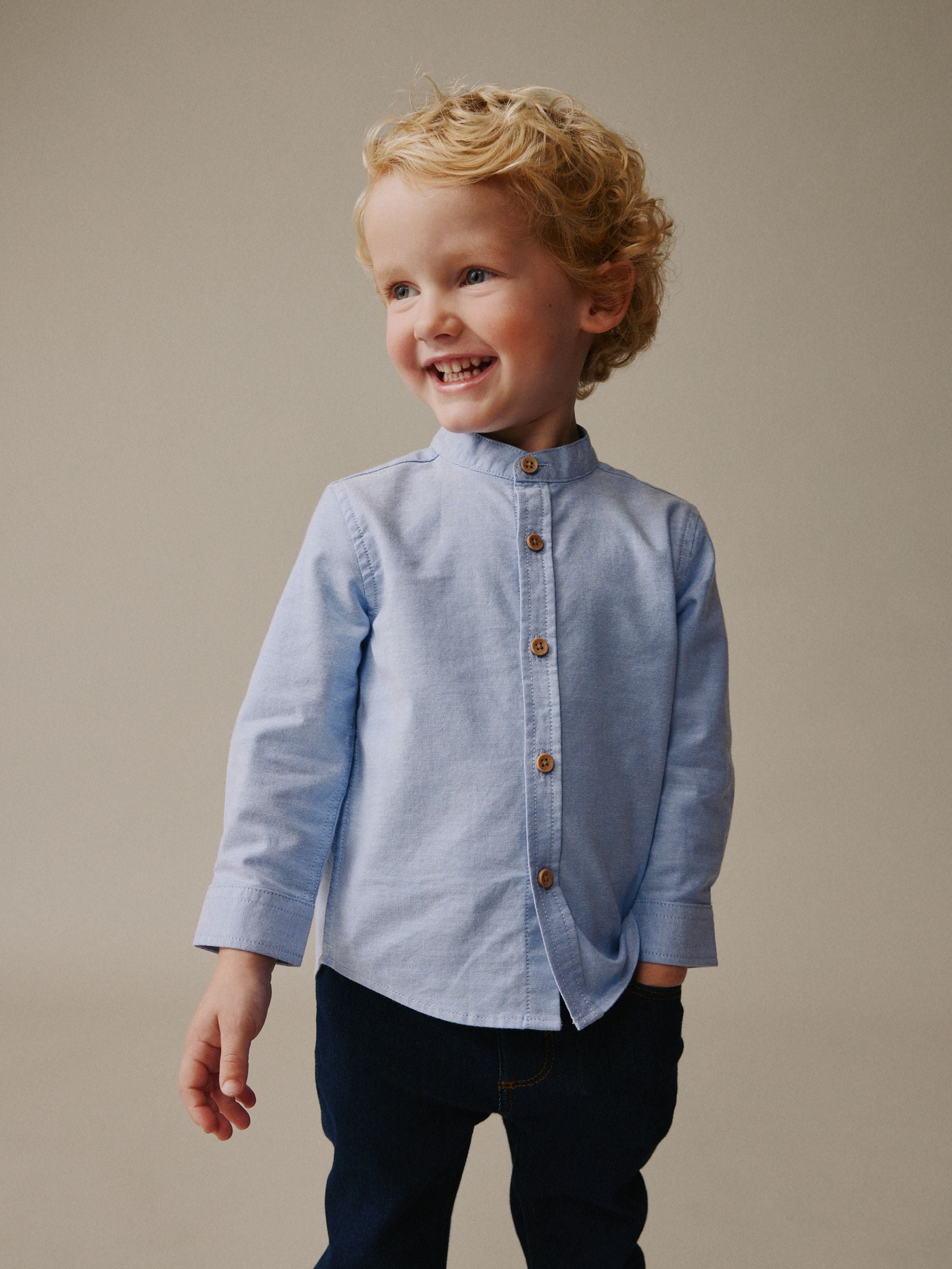 Dsiney Kidz - Blue Long Sleeve Grandad Collar Oxford Shirt (3mths-7yrs) image 1