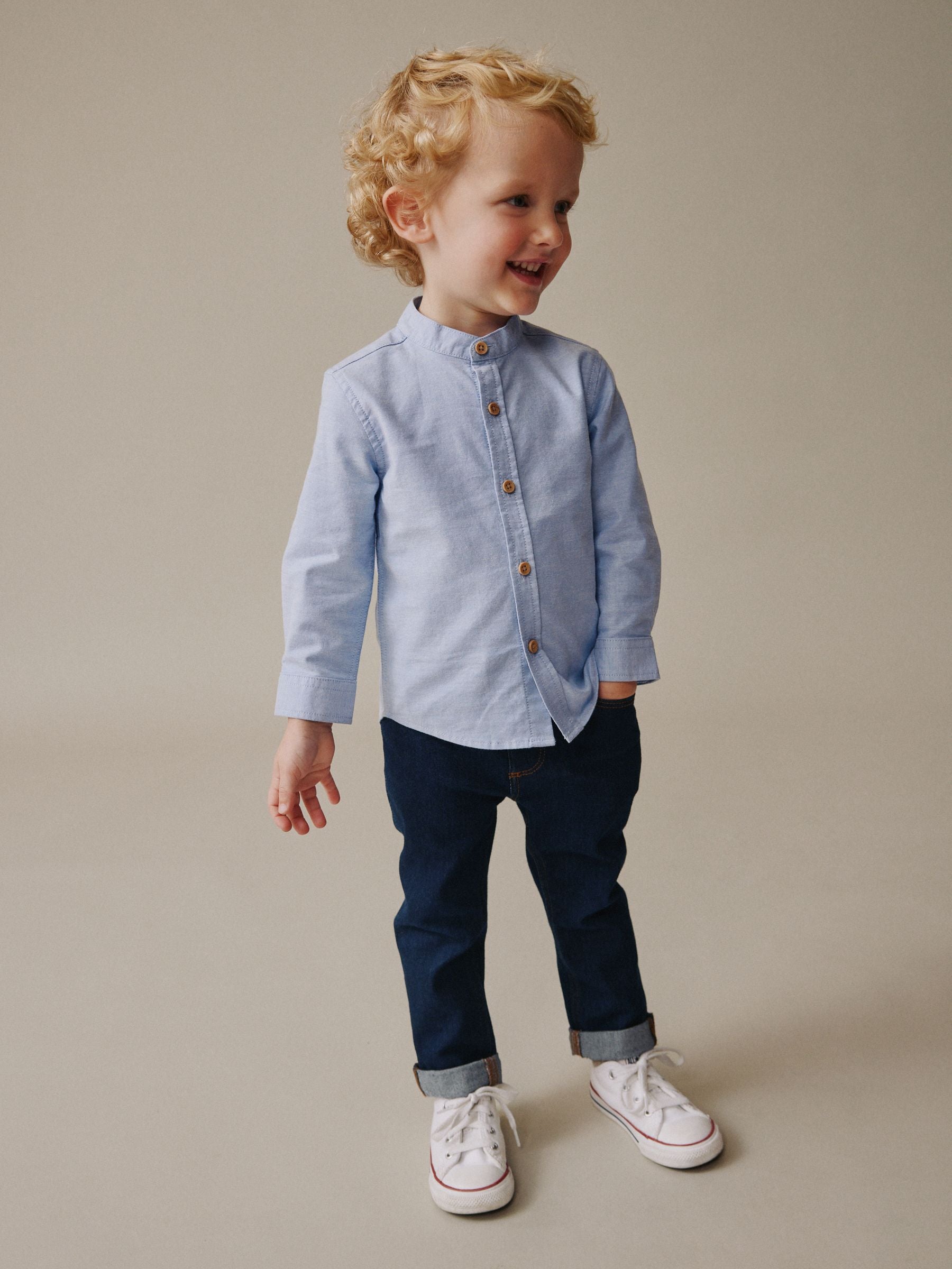 Dsiney Kidz - Blue Long Sleeve Grandad Collar Oxford Shirt (3mths-7yrs) image 2