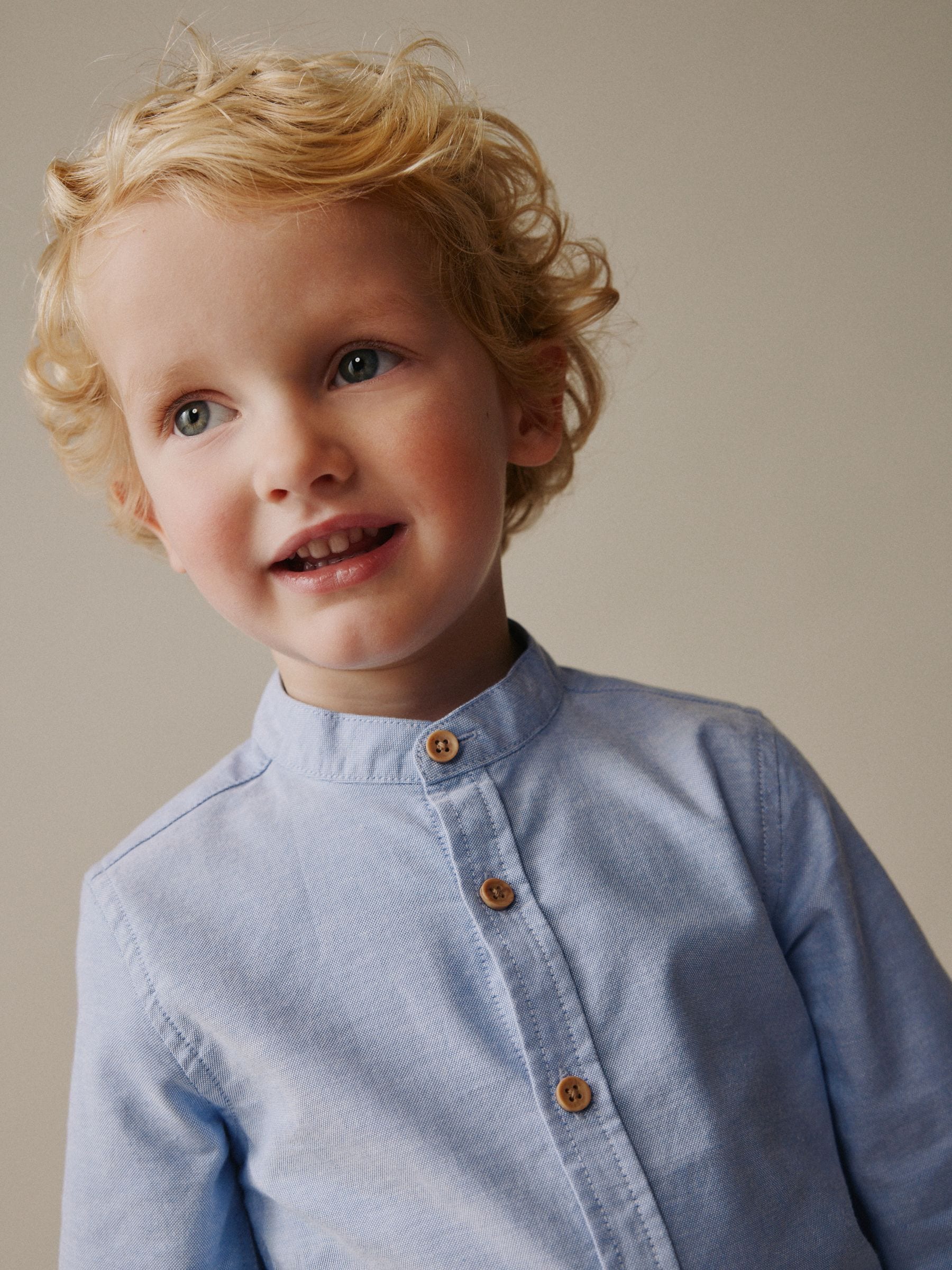 Dsiney Kidz - Blue Long Sleeve Grandad Collar Oxford Shirt (3mths-7yrs) image 4