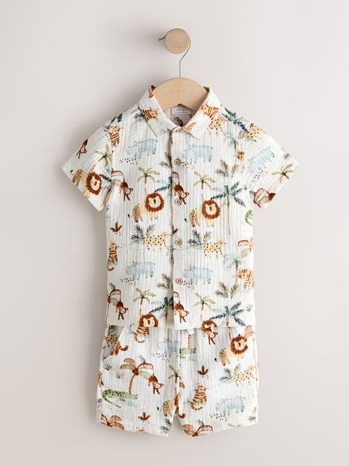 Dsiney Kidz - Ecru Safari Set Short Sleeve Double Cloth Shirt & Shorts Set (3mths-10yrs) image 1