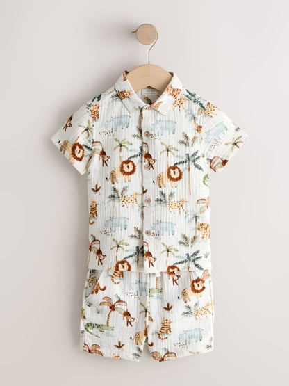 Ecru Safari Set Short Sleeve Double Cloth Shirt & Shorts Set (3mths-10yrs) image 1