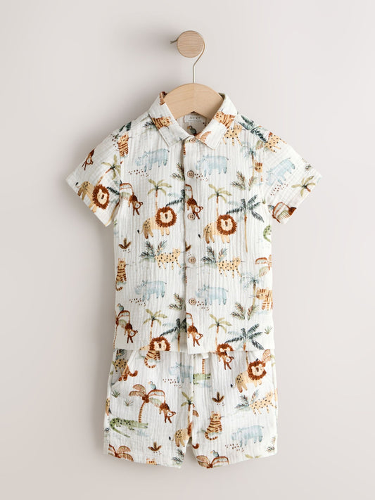 Ecru Safari Set Short Sleeve Double Cloth Shirt & Shorts Set (3mths-10yrs) image 1