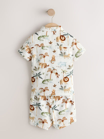 Ecru Safari Set Short Sleeve Double Cloth Shirt & Shorts Set (3mths-10yrs) image 2