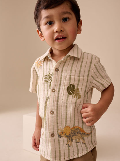 Dsiney Kidz - Ecru Striped Dino Short Sleeve Shirt (3mths-7yrs) image 1