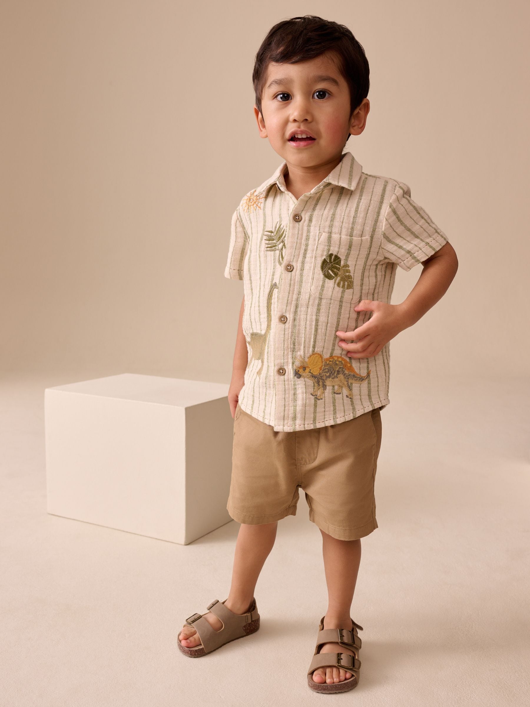 Dsiney Kidz - Ecru Striped Dino Short Sleeve Shirt (3mths-7yrs) image 2