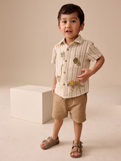Dsiney Kidz - Ecru Striped Dino Short Sleeve Shirt (3mths-7yrs) image 2