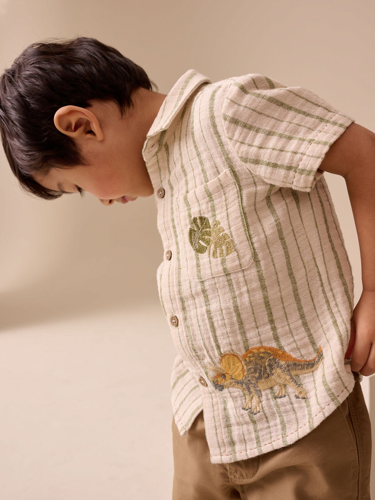 Dsiney Kidz - Ecru Striped Dino Short Sleeve Shirt (3mths-7yrs) image 4