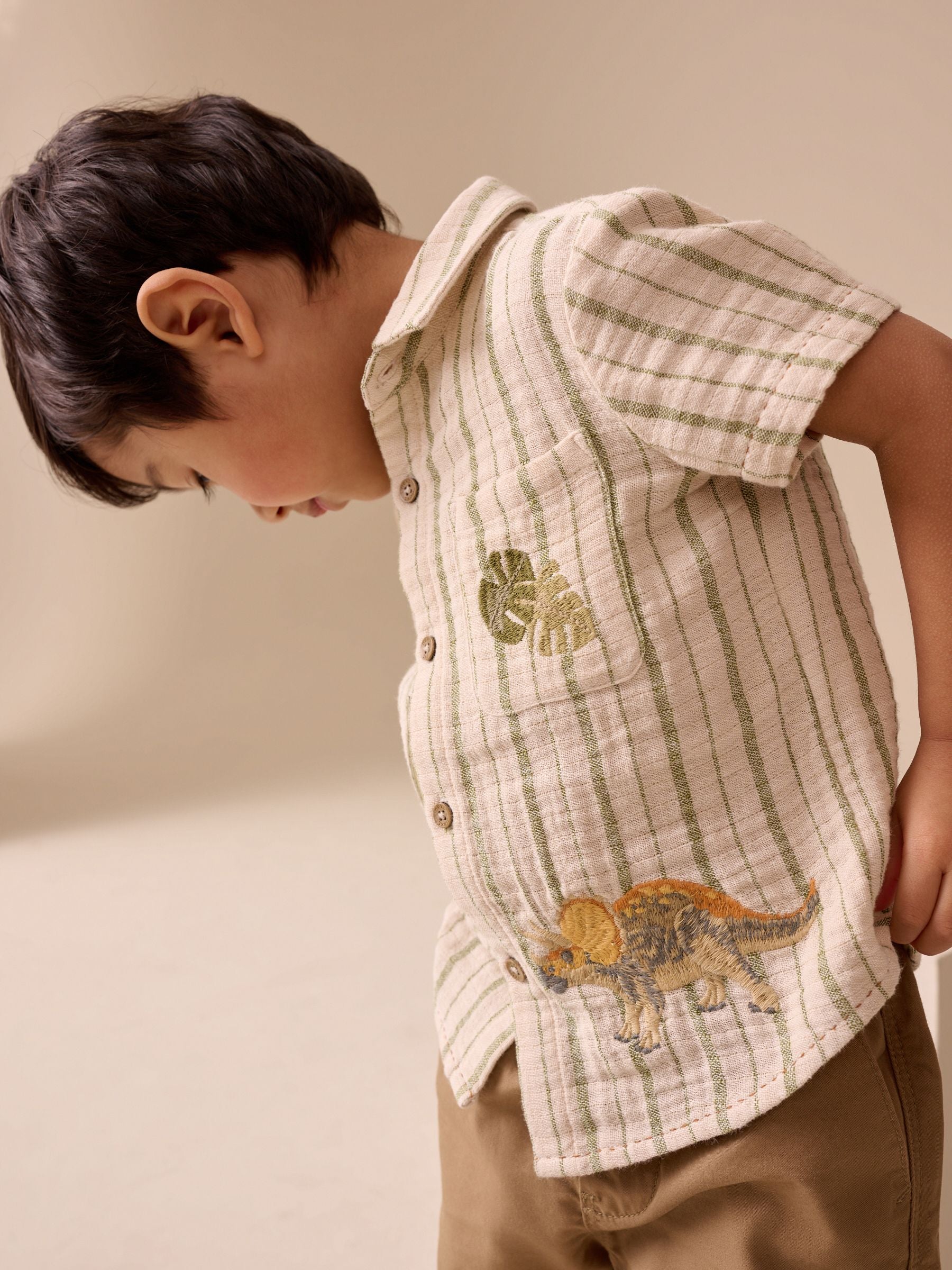 Dsiney Kidz - Ecru Striped Dino Short Sleeve Shirt (3mths-7yrs) image 4