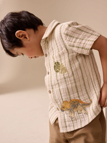 Dsiney Kidz - Ecru Striped Dino Short Sleeve Shirt (3mths-7yrs) image 4
