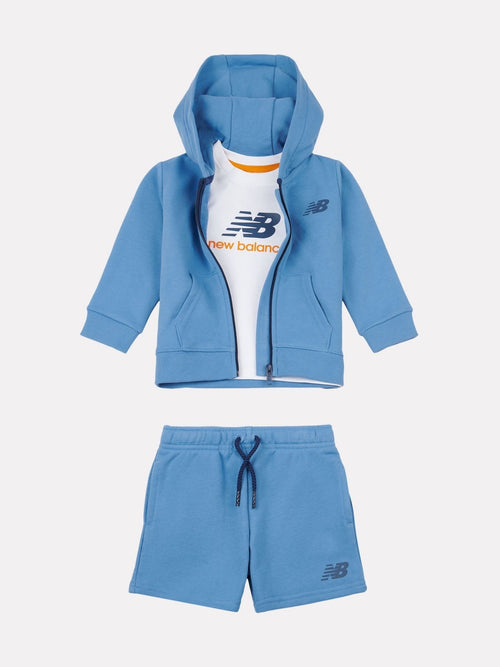 New Balance Blue Kids Zip Thru Hoodie 100% Cotton T-Shirt & Shorts Set image 1