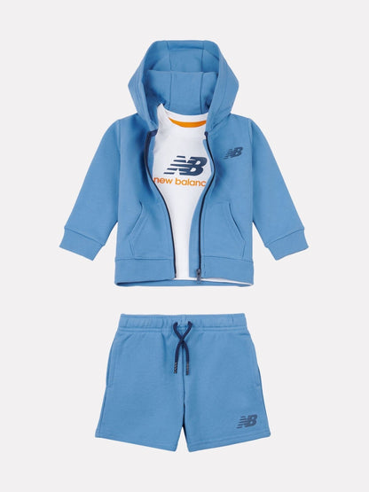 New Balance Blue Kids Zip Thru Hoodie 100% Cotton T-Shirt & Shorts Set image 1