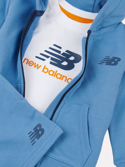 New Balance Blue Kids Zip Thru Hoodie 100% Cotton T-Shirt & Shorts Set image 3