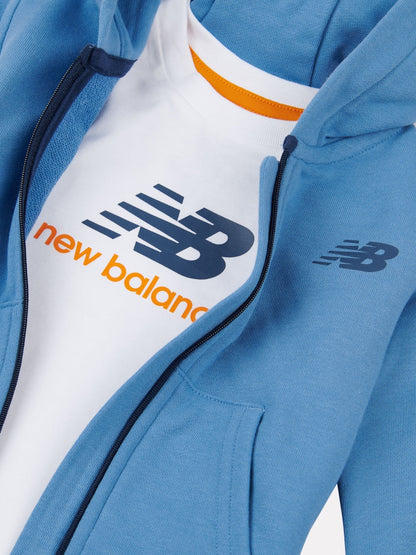 New Balance Blue Kids Zip Thru Hoodie 100% Cotton T-Shirt & Shorts Set image 4