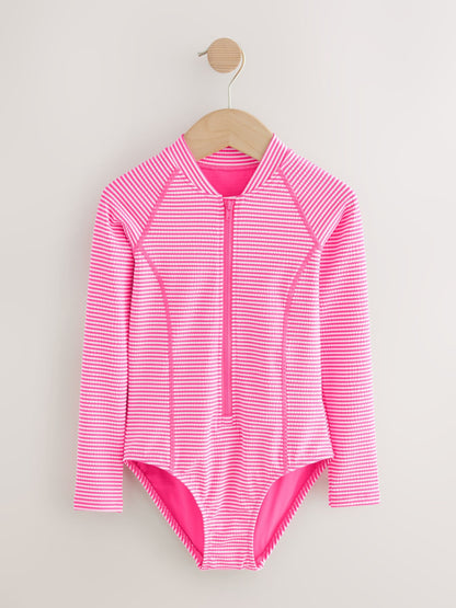 Dsiney Kidz - Pink/White Stripe Textured Long Sleeve Sunsafe Swimsuit (3-16yrs) image 4