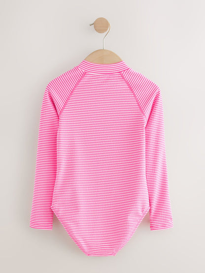 Dsiney Kidz - Pink/White Stripe Textured Long Sleeve Sunsafe Swimsuit (3-16yrs) image 5