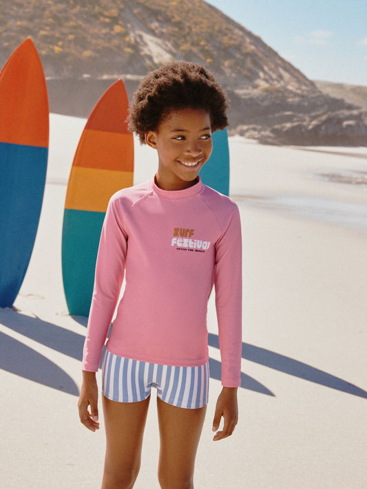 Dsiney Kidz - Pink/Blue Surf Graphic Long Sleeve Sunsafe Rash Vest And Shorts Set (3-16yrs) image 1