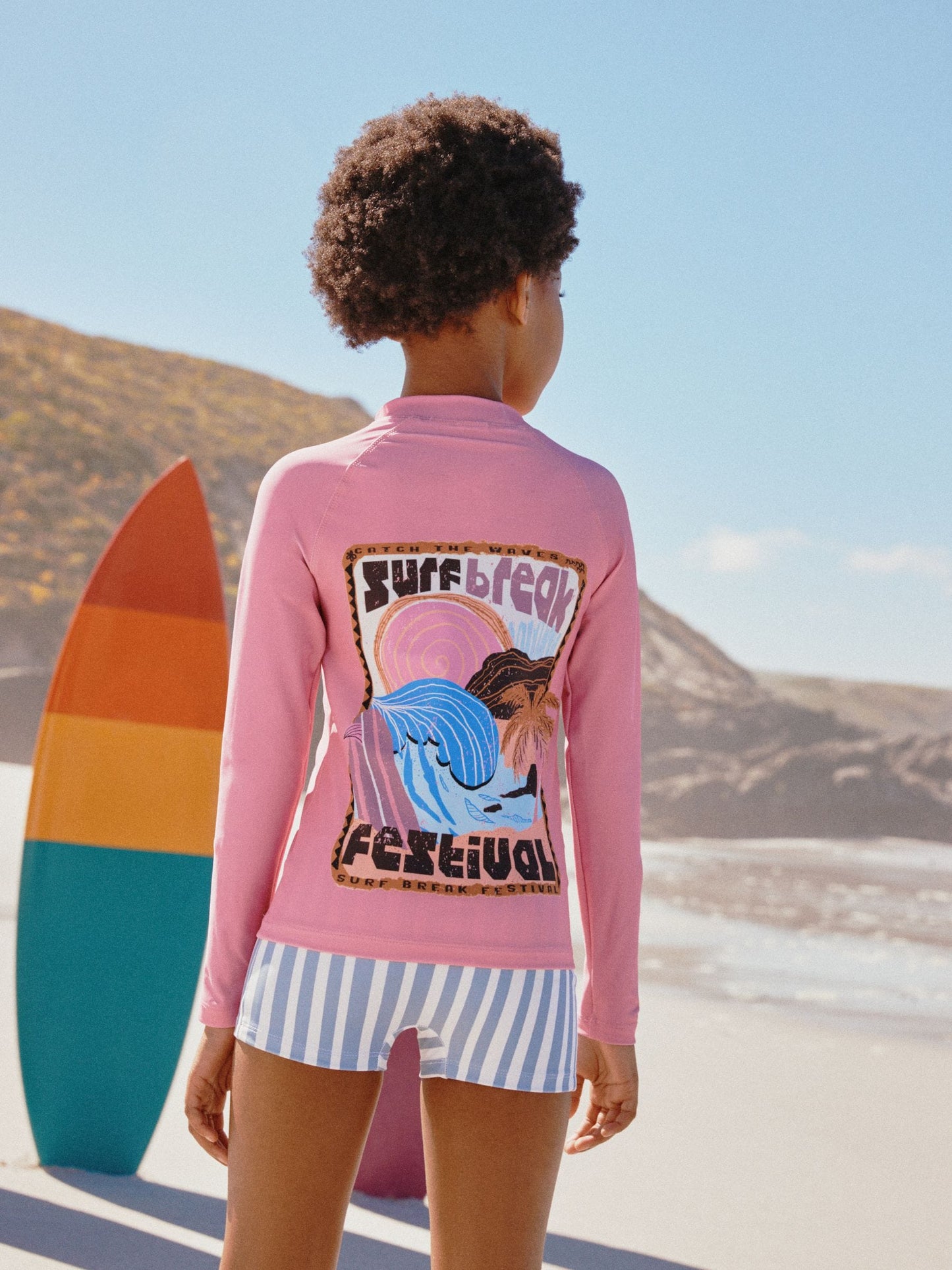 Dsiney Kidz - Pink/Blue Surf Graphic Long Sleeve Sunsafe Rash Vest And Shorts Set (3-16yrs) image 3