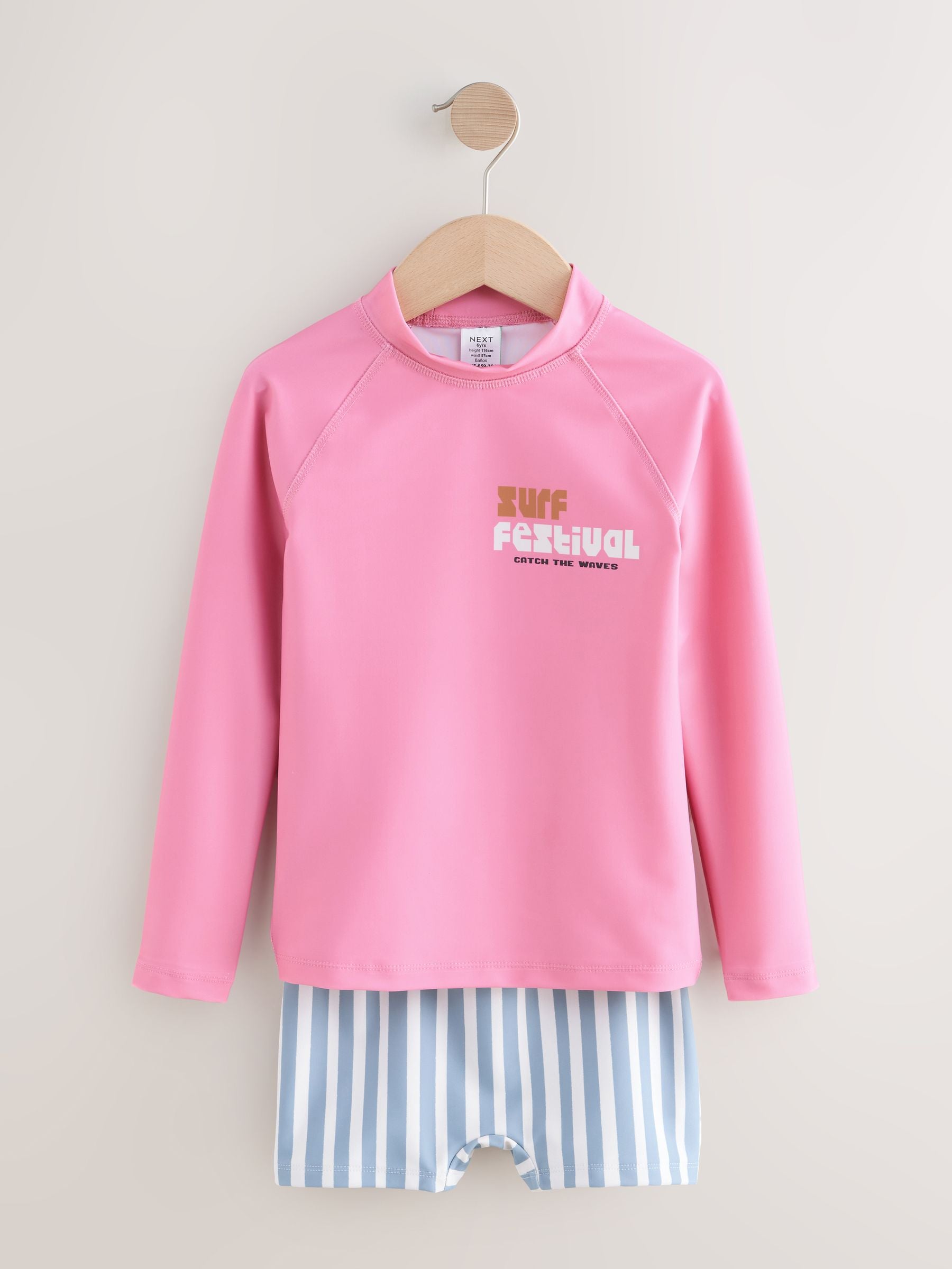 Dsiney Kidz - Pink/Blue Surf Graphic Long Sleeve Sunsafe Rash Vest And Shorts Set (3-16yrs) image 5