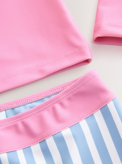 Dsiney Kidz - Pink/Blue Surf Graphic Long Sleeve Sunsafe Rash Vest And Shorts Set (3-16yrs) image 8