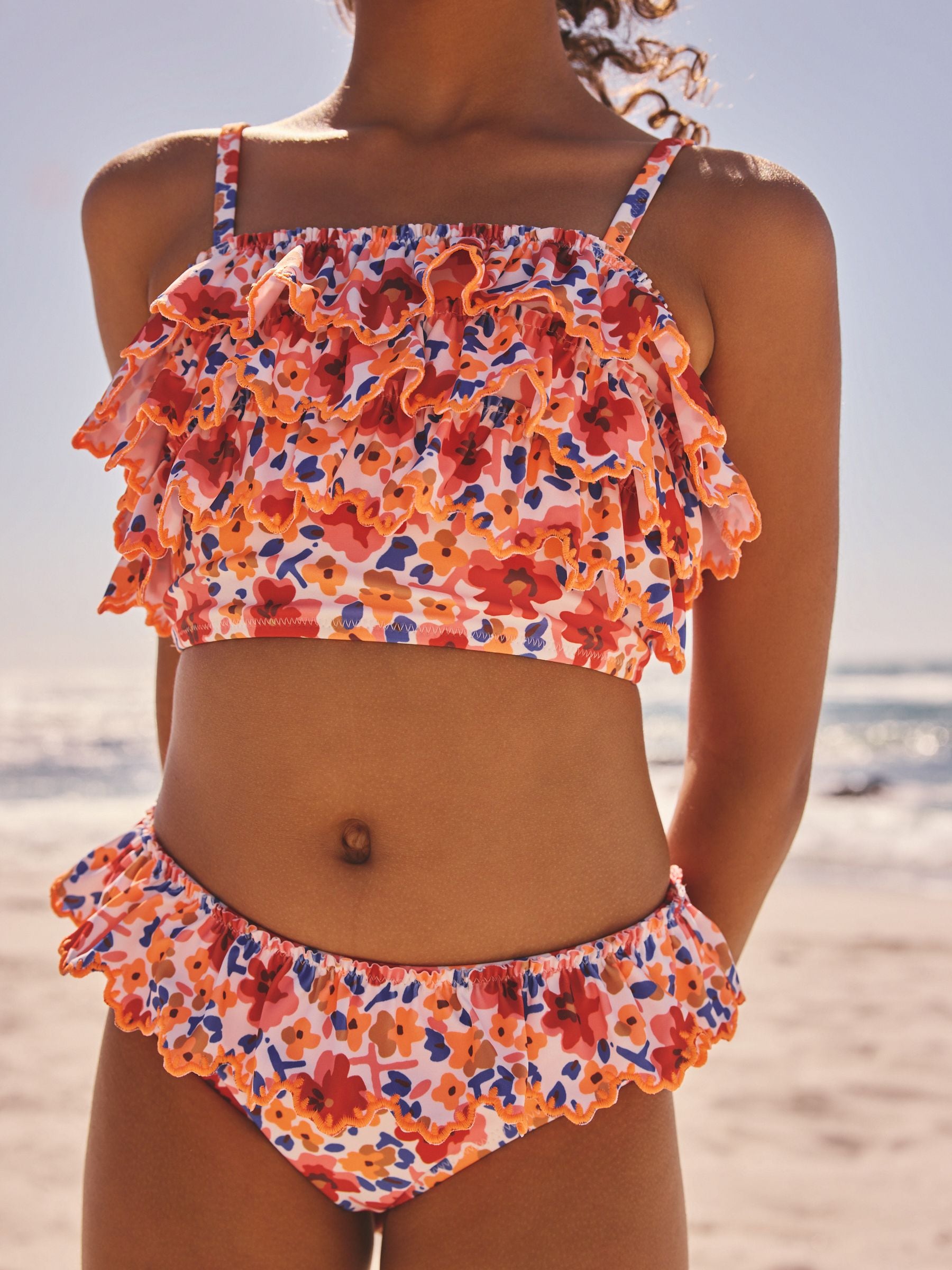 Dsiney Kidz - Orange Ditsy Floral Frill Bikini (3-16yrs) image 4