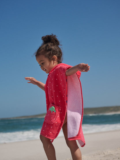Red Strawberry Towelling Poncho (9mths-10yrs) image 2