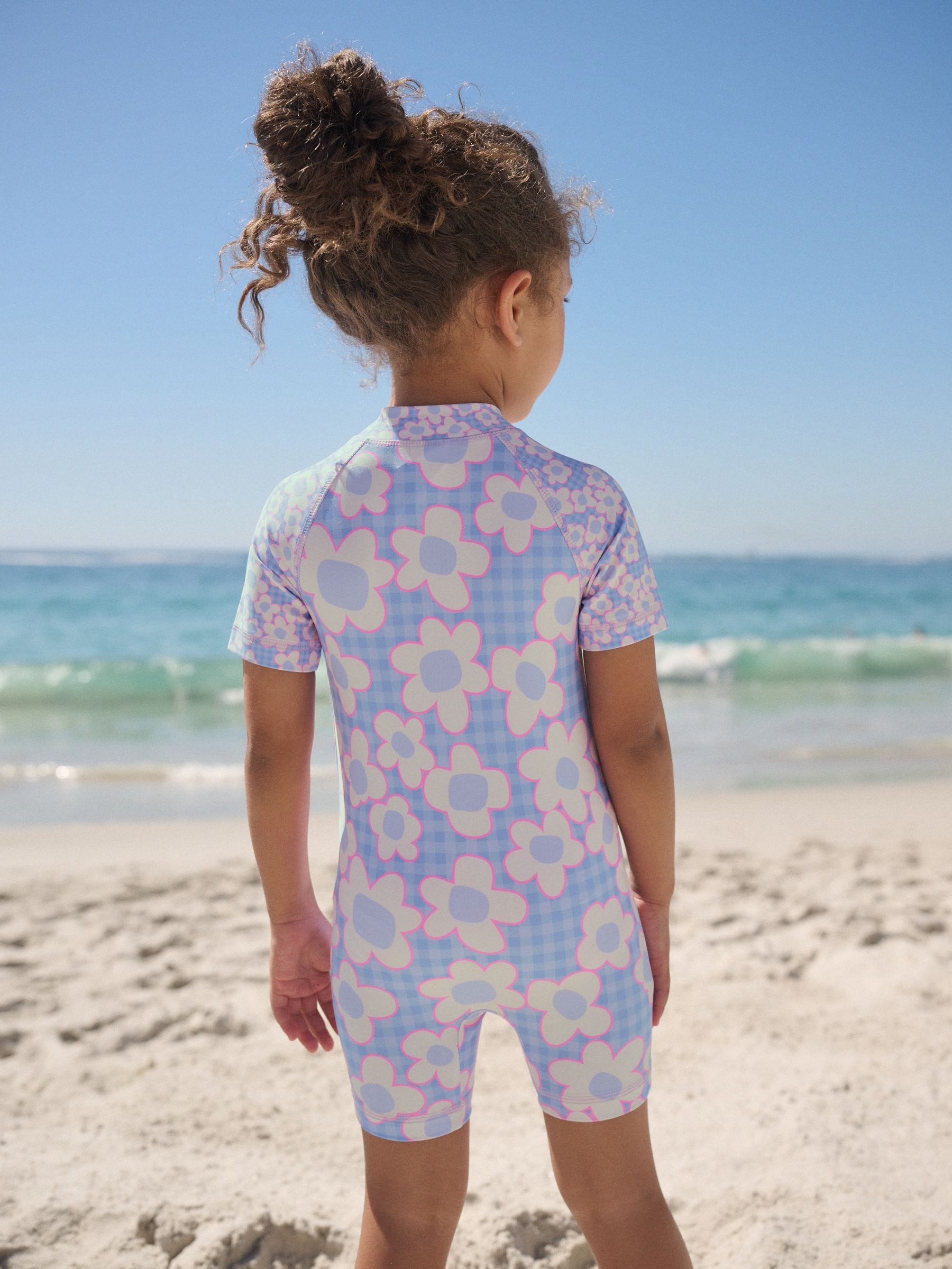 Blue Stampy Floral Sunsafe Swimsuit (3mths-10yrs) image 3