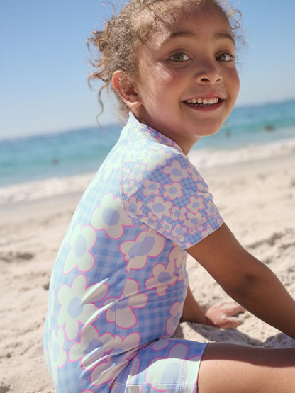 Blue Stampy Floral Sunsafe Swimsuit (3mths-10yrs) image 4