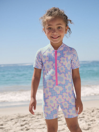 Blue Stampy Floral Sunsafe Swimsuit (3mths-10yrs) image 1