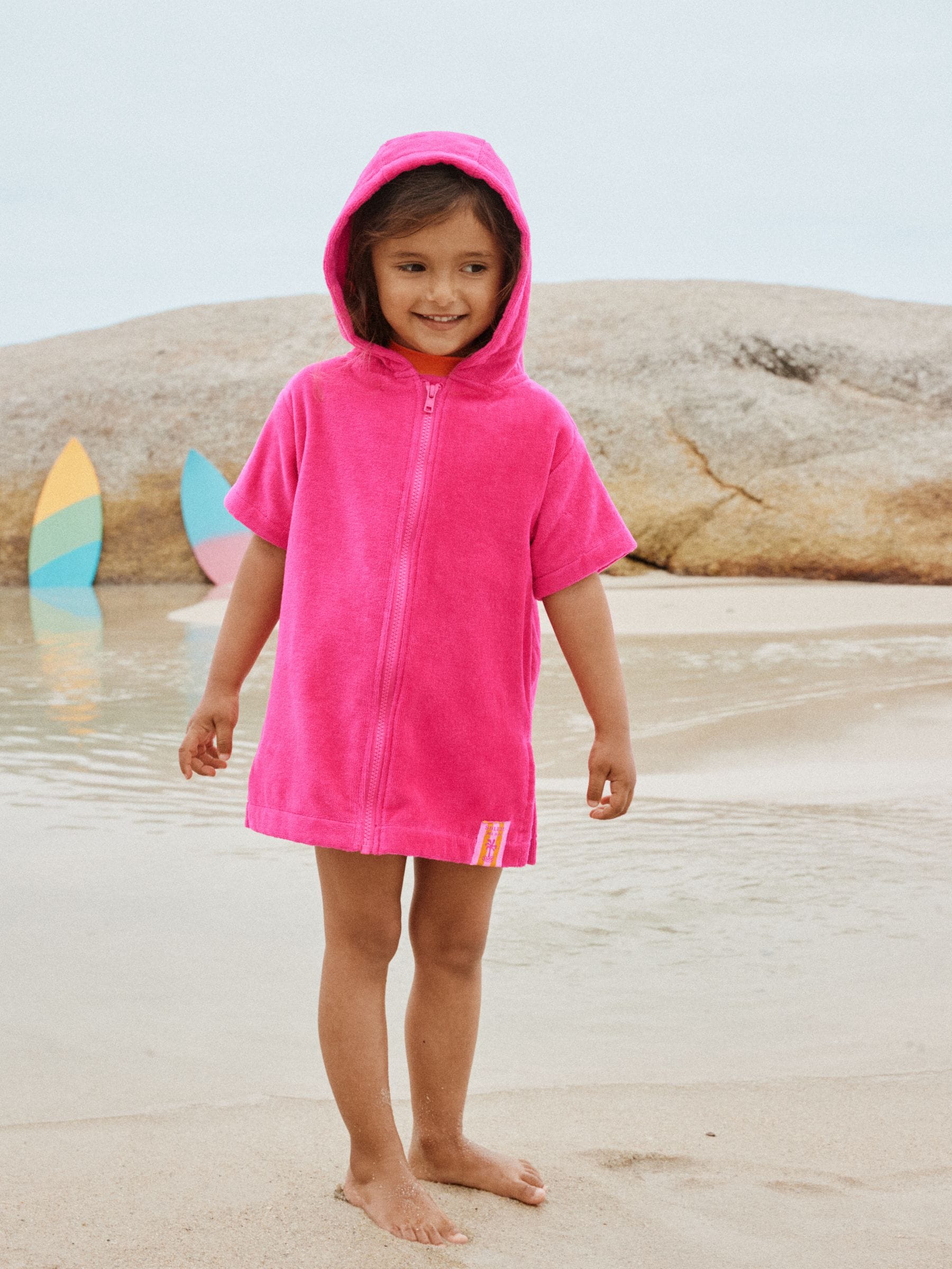 Pink Zip Towelling Poncho (3mths-7yrs) image 3